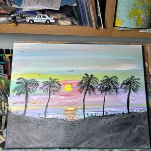 Sunrise Palm Beach Canvas Wall Art - Multicolor